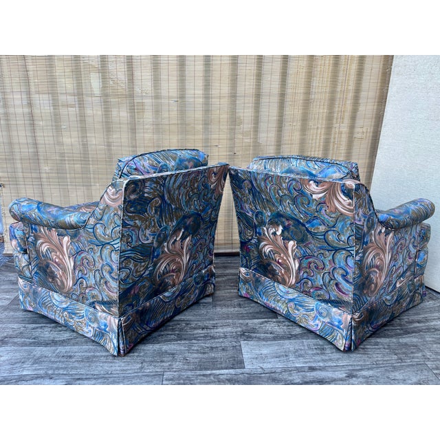 A Pair of Vintage Mid Century / Hollywood Regency Upholstered Lounge Chairs. Circa 1970s For Sale - Image 11 of 18