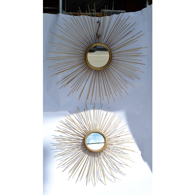 Chaty Vallauris Set of 2 Chaty Vallauris Style Accent Mirrors Sunburst Design Gold Finish Mid-Century Modern For Sale - Image 4 of 12