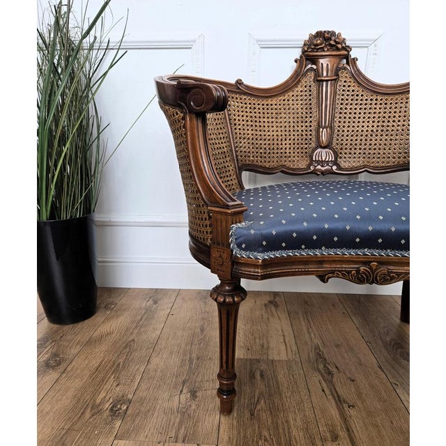 Louis XV Italian Carved Wood and Cane Back Armchair, 1960s For Sale - Image 3 of 9