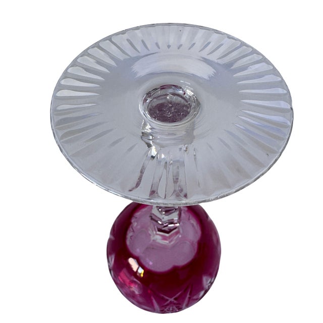 Vintage Nachtmann Cranberry Cut-to-Clear Crystal Wine Glasses, Set of 5 For Sale In Los Angeles - Image 6 of 9