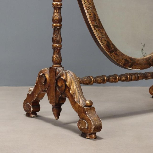 Wood Tilting Oval Mirror with Leaf Carvings For Sale - Image 7 of 10