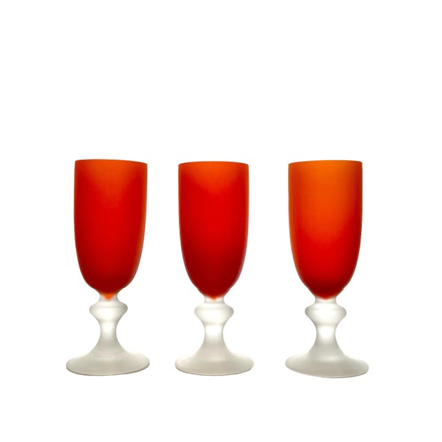 Set of 3 Vintage Orange Satin Glass Pilsner Glasses by Carlo Moretti-- Murano Glass For Sale - Image 13 of 13