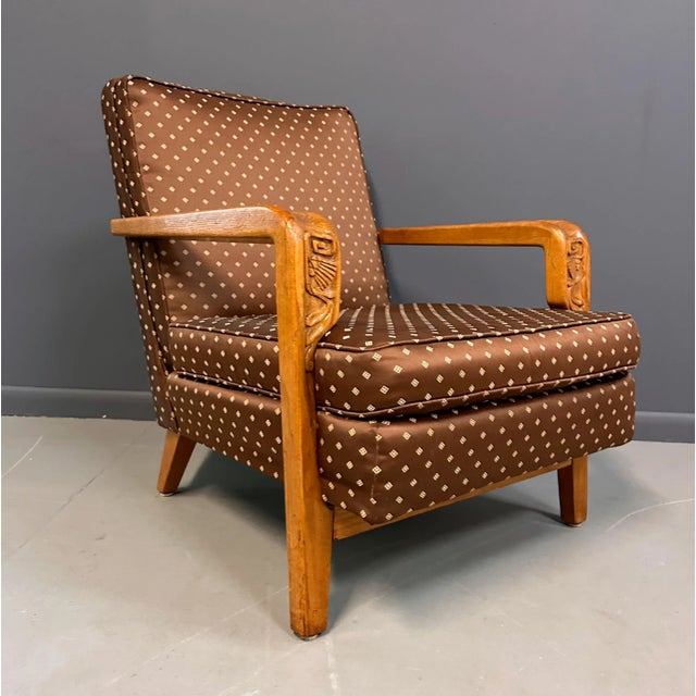 American 1960s Mid-Century American Studio/Craft Oak Lounge Chair With Thistle Carving For Sale - Image 3 of 8