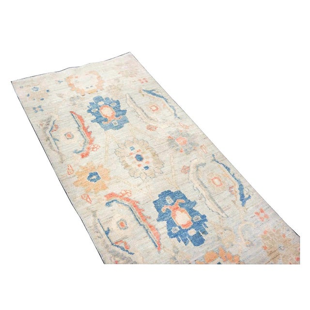 Textile 21st Century Turkish Sultanabad Wool 3x6 Tan & Light Blue Handmade Runner Rug #1144162 For Sale - Image 7 of 12
