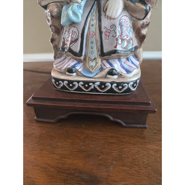 Chinoiserie Asian Figural Porcelain Lamp For Sale - Image 11 of 12