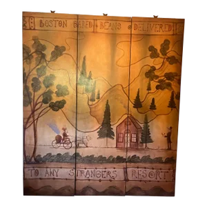 Three Paneled Painted Screen by Artist Kevin Paulsen, Boston Baked Beans Delivered