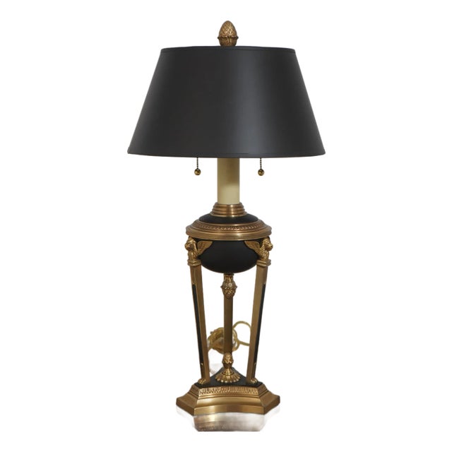 1970s Chapman Empire Style Brass Table Lamp W/Shade For Sale