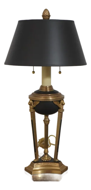 1970s Chapman Empire Style Brass Table Lamp W/Shade