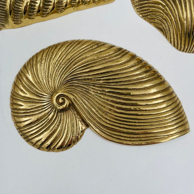 Mid 20th Century Mid 20th Century Brass Sea Shells Wall Hangings or Tabletop Décor - Set of 3 For Sale - Image 5 of 14