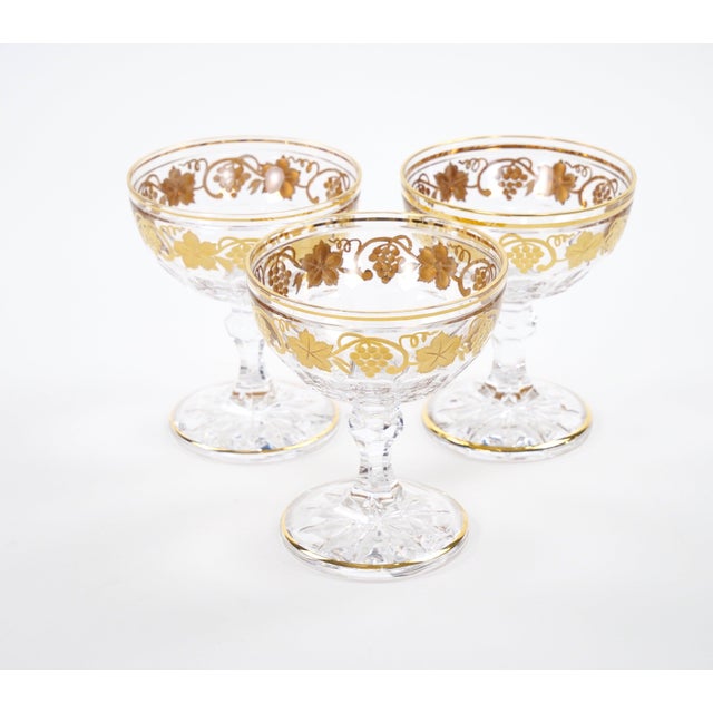 Val Saint Lambert Set of 12 Gilt Gold-Decorated Champagne Coupe Glass Service For Sale - Image 9 of 13