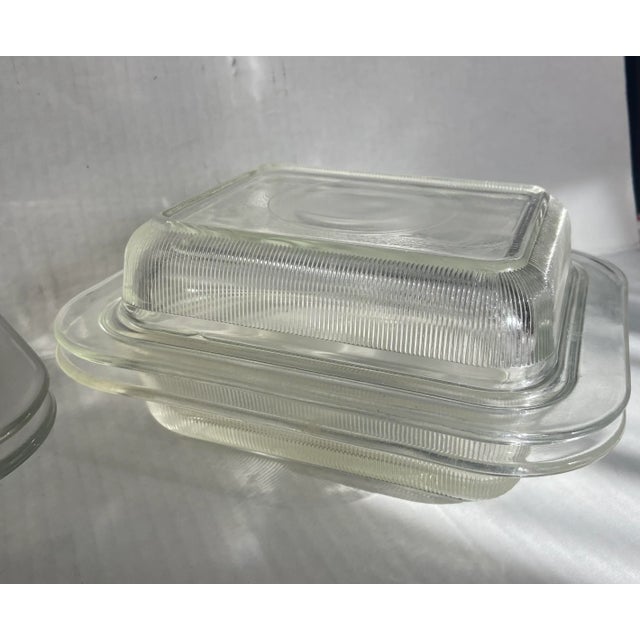 Mid 20th Century Glass Refrigerator Dish - a Pair Size is awesome because of the higher deeper lid Has ribbed design Has...