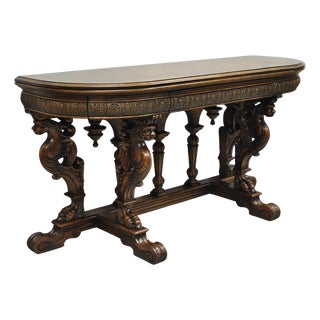 Antique Italian Renaissance Figural Carved Griffin Oak Flip Top Library Table For Sale