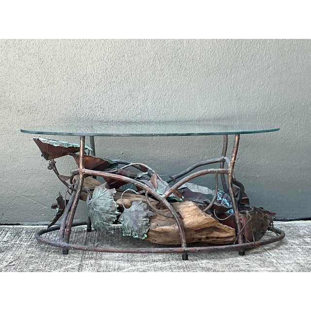 Vintage Patinated Copper Waterfall Coffee Table For Sale - Image 4 of 12