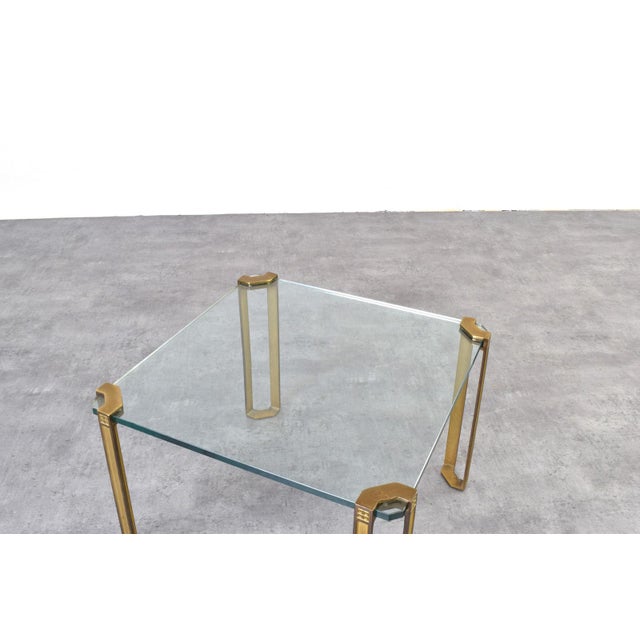 Metal Hollywood Regency Brass and Glass Coffee Table by Peter Ghyczy, 1970s For Sale - Image 7 of 8