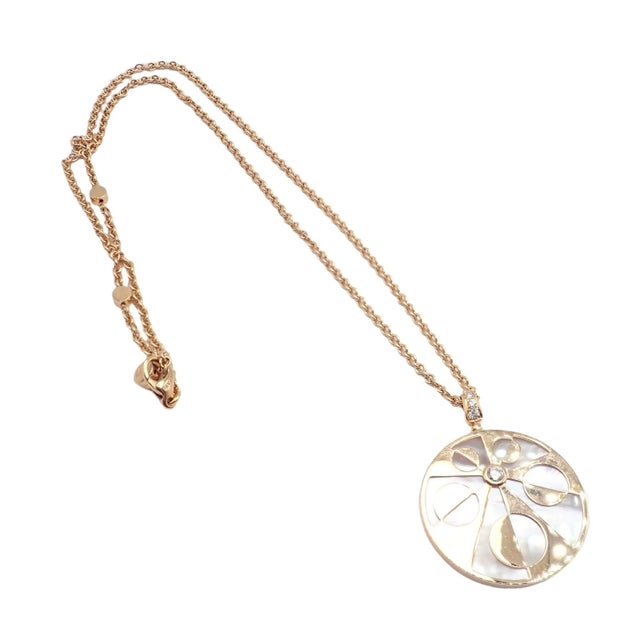 Bulgari Intarsio Diamond Mother of Pearl Rose Gold Pendant Necklace For Sale - Image 12 of 13