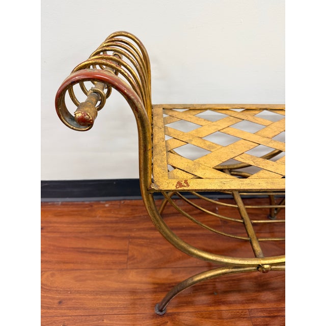 Mid 20th Century Vintage Gold Gilt Metal Bench With Scrollwork Arms For Sale - Image 5 of 7