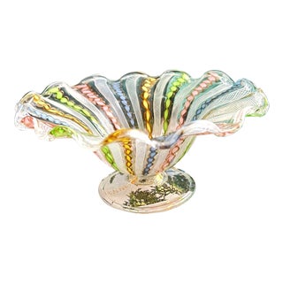 Mid 20th Century Multicolor Pastel Italian Murano Zanfirico Latticino Art Glass Bowl For Sale