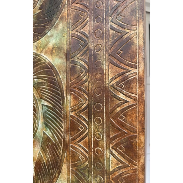 1970s Signed Peacock Relief 6-Panel Folding Screen by K. Walton 12/100 For Sale - Image 9 of 18