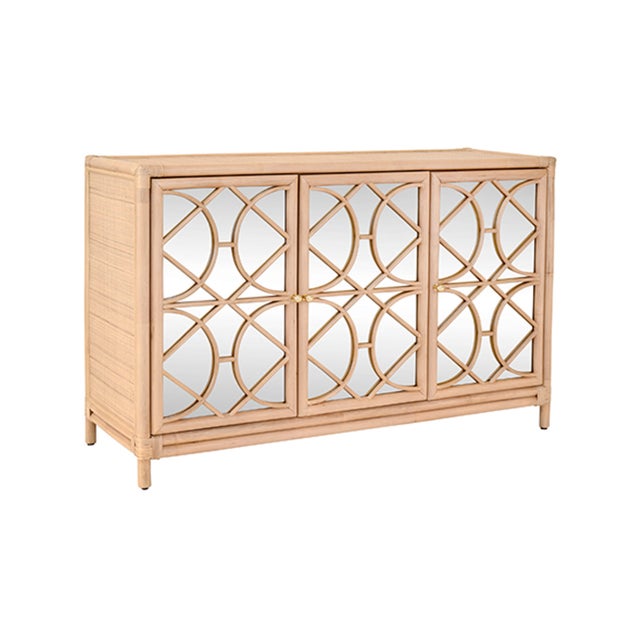 2020s Matthew Izzo Home Aria Natural Rattan Three Door Mirrored Front Buffet For Sale - Image 5 of 6