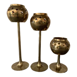 Vintage Mid 20th Century Brass Candle Holders Set of 3