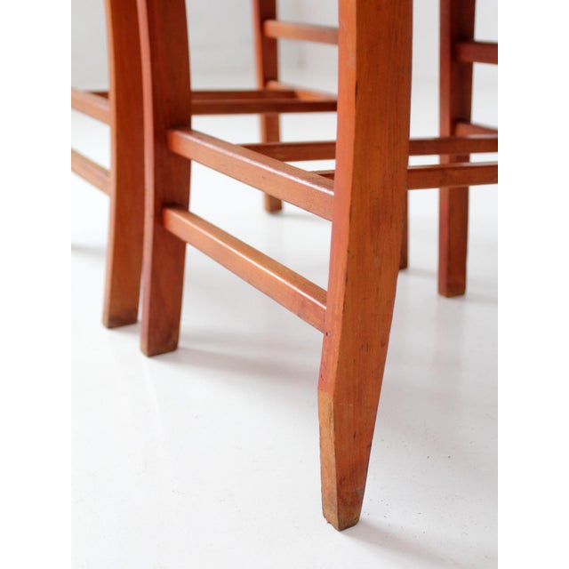 Vintage 1950s Wooden Folding Chairs With Green Upholstered Seats Pair For Sale - Image 10 of 13