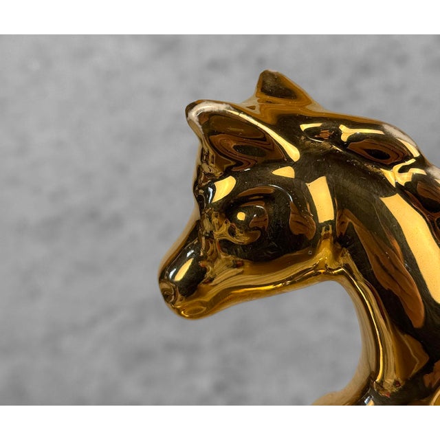 Ceramic Mid-Century 12" Equestrian Gold Horse Mantle Sculpture - A Pair For Sale - Image 7 of 9