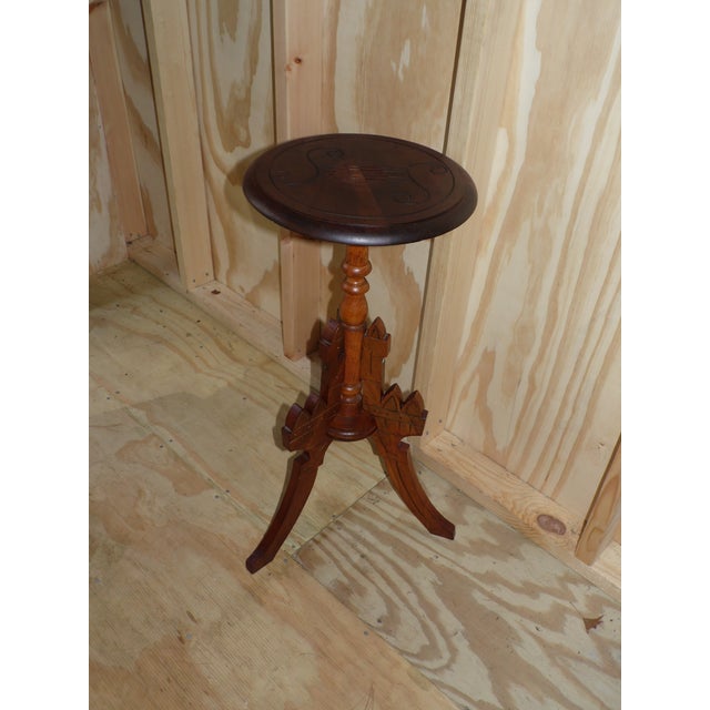 Victorian Antique Walnut Victorian Eastlake Occasional Table Gothic Plant Stand Bust Stand For Sale - Image 3 of 12