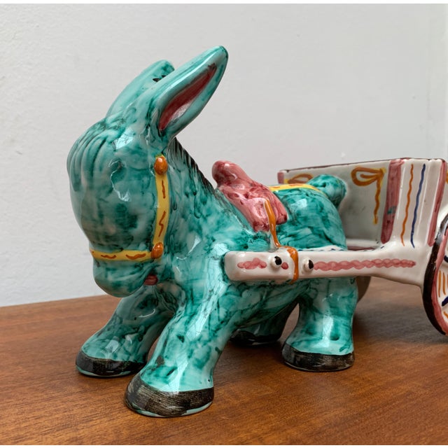 Vintage Italian Handpainted Donkey with Cart Bowl Sculpture from Deruta, Italy For Sale - Image 12 of 18