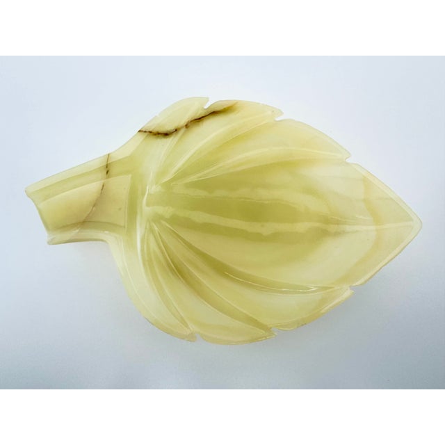 Vintage Italian Hand-Carved Alabaster Leaf Form Footed Tray For Sale - Image 10 of 12
