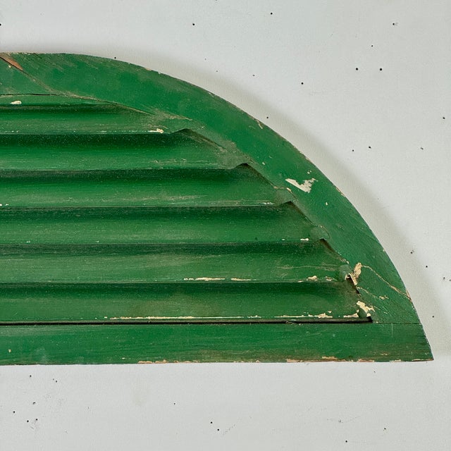 Antique Architectural Salvage Half-Round Arched Wooden Louvre in Green Paint For Sale In New York - Image 6 of 10