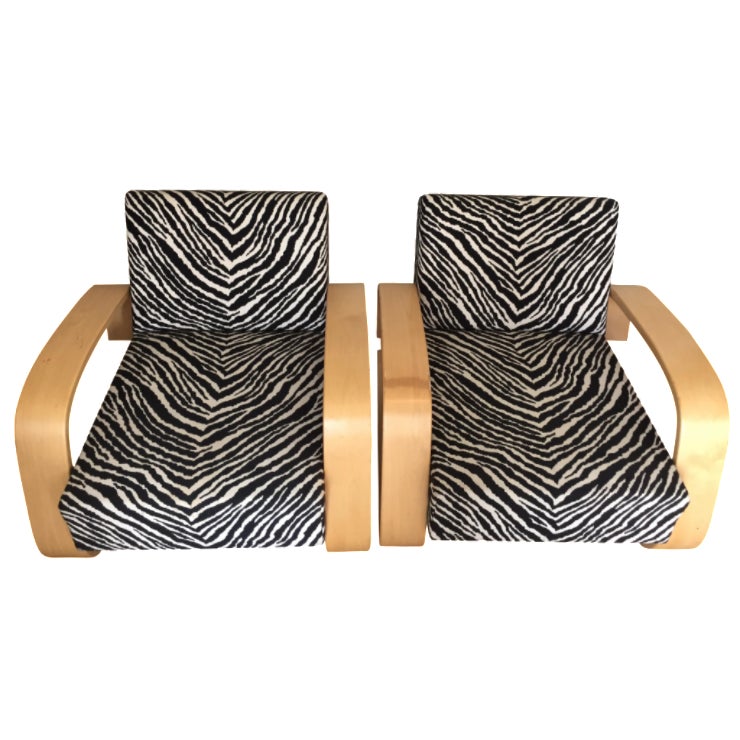 Alvar Aalto Zebra Print Lounge Chairs A Pair Chairish
