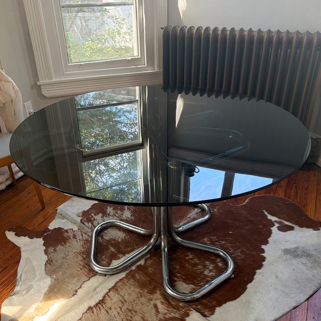 Mid-Century Modern Vintage Chrome and Glass Dining Table Attributed to Giotto Stoppino For Sale - Image 3 of 9