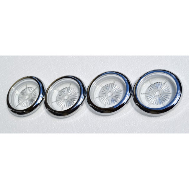 Art Deco 1980s Leonard Style Italy Silverplate & Crystal Wine Glass Coasters- Set of 4 For Sale - Image 3 of 12