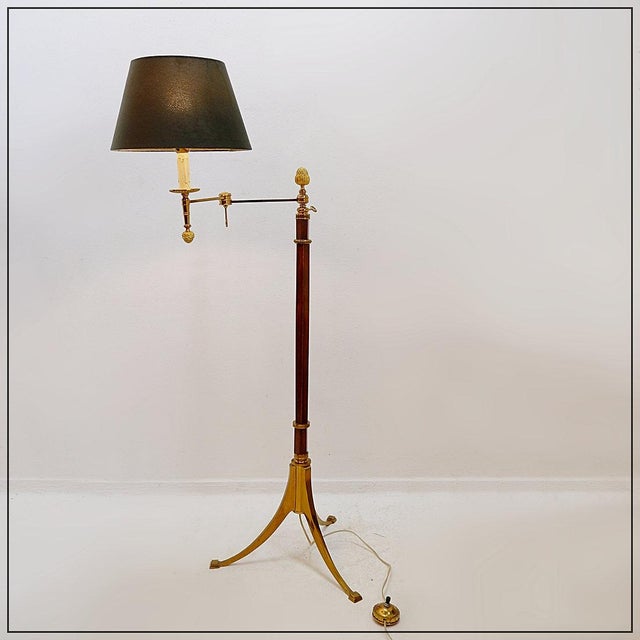 Vintage Brass and Wood Reading Floor Lamp For Sale - Image 15 of 16