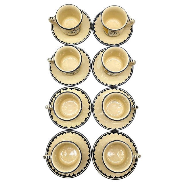 Farmhouse Vintage Corso Dei Fiori Casolare Cups & Saucers Set of 8 Italian Maiolica Painted For Sale - Image 3 of 18