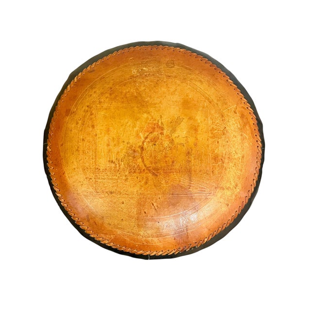 Mid 20th Century Pair of Mid-Century Anglo-Indian Leather & Rattan Drum Stools For Sale - Image 5 of 17