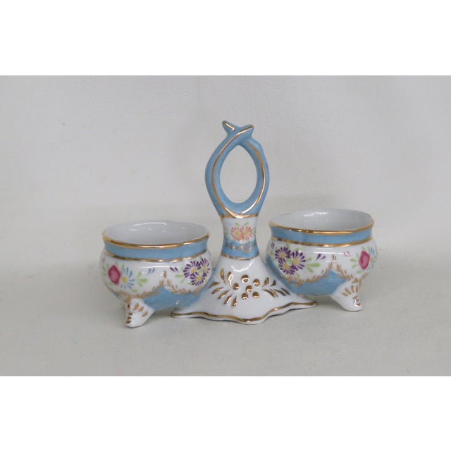 Limoges, France Limoges China Double Open Salt Cellar With Handle Vintage Hand Painted 4696b For Sale - Image 4 of 15