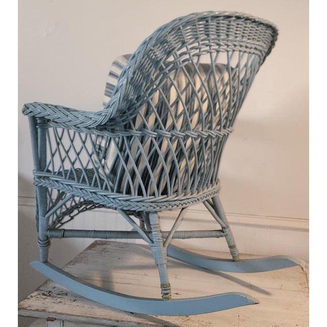 1920s Bar Harbor Robin Egg Blue Wicker Rocker For Sale - Image 4 of 6