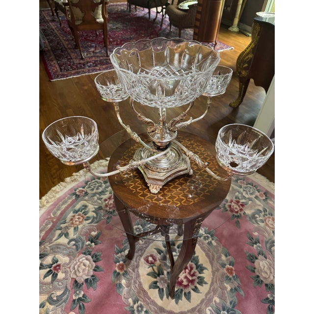 Mid 20th Century Antique Silver-Plated and Cut-Crystal Epergne Center Piece For Sale In Birmingham - Image 6 of 14