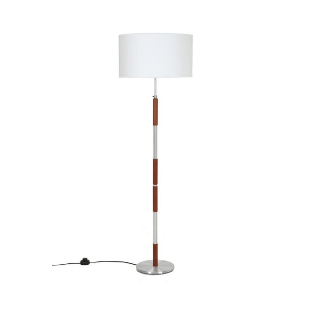 Large Mid-Century Danish Aluminum and Teak Floor Lamp with Cotton Lampshade, 1960s For Sale - Image 14 of 14