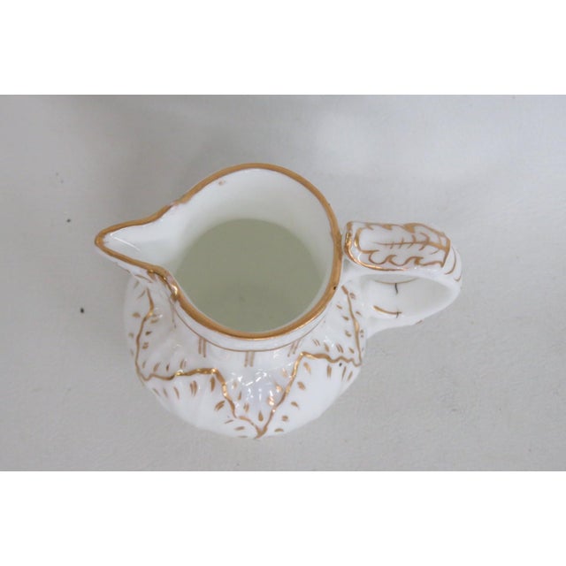 Mid 20th Century White Porcelain Ceramic Small Creamer Milk Jug With Gold Gilt Trim Details For Sale In Miami - Image 6 of 15