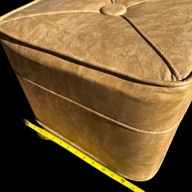 Vintage MCM Cube Square Vinyl Beige Foot Rest Ottoman For Sale In Dallas - Image 6 of 9