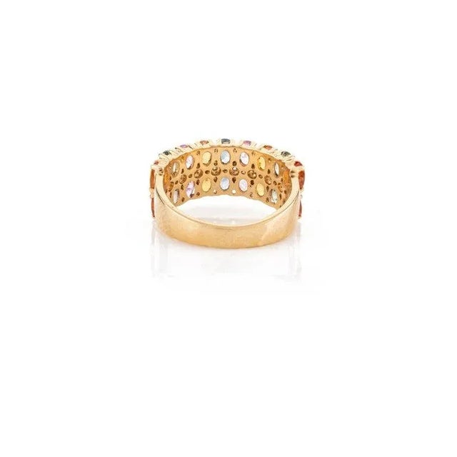 Gold Art Deco Wide Band Multi Colored Sapphire Ring ,Size 7 For Sale - Image 8 of 9