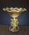 Vintage Murano glass tazza compote- featuring gold polveri in clear rigadin glass, 3 dolphins surrounding the stem...