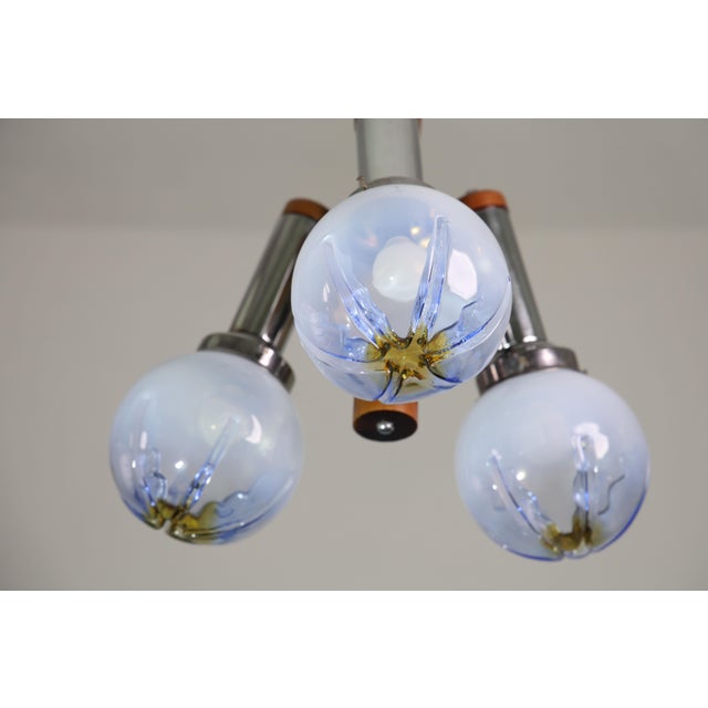 1970s Italian Midcentury 3 Light Turquoise Blu Murano Glass Chandelier by Mazzega For Sale - Image 15 of 15