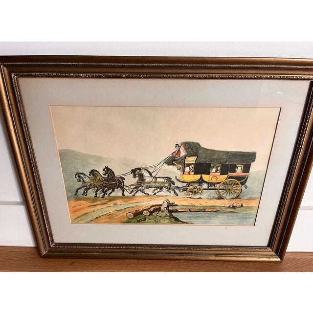 Mid 19th Century Vintage Framed Hand Colored Etching 'The Coach of Posts' by Victor-Jean Adams For Sale - Image 5 of 8