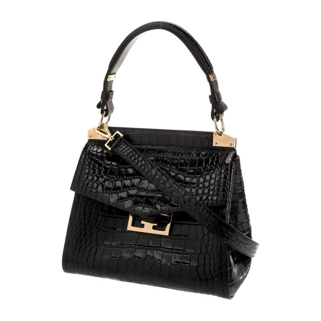 GIVENCHY MYSTIC MINI CROC-EMBOSSED LEATHER SHOULDER Inspired by Givenchy's couture line, this black calfskin leather...