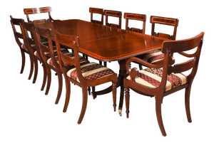 Vintage George III Dining Table by William Tillman and Chairs, 1980s, Set of 11