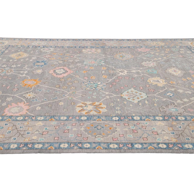 Contemporary Contemporary Modern Oushak Style Wool Rug in Gray For Sale - Image 3 of 7