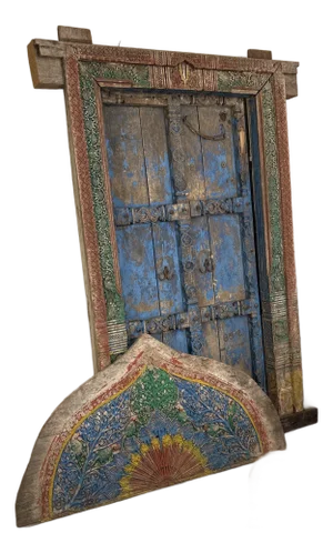 Antique Hand Carved Teak Weathered Indian Palace Entrance Door
